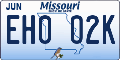 MO license plate EH0O2K