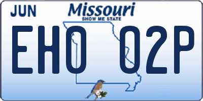 MO license plate EH0O2P