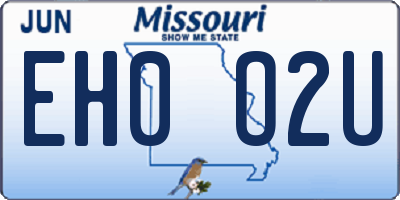 MO license plate EH0O2U