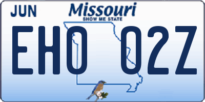 MO license plate EH0O2Z