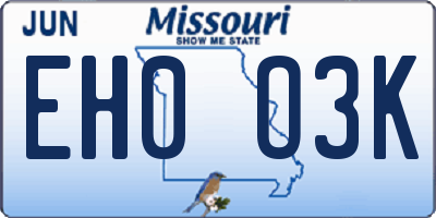 MO license plate EH0O3K