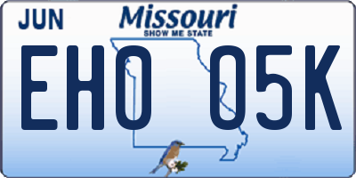 MO license plate EH0O5K