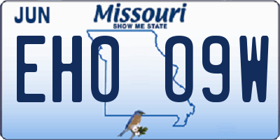 MO license plate EH0O9W