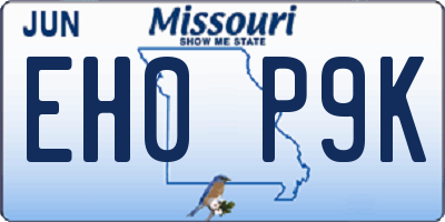 MO license plate EH0P9K