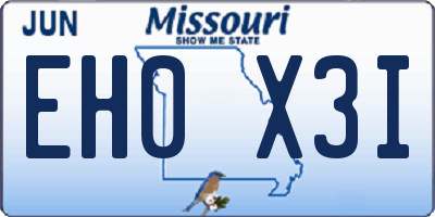 MO license plate EH0X3I