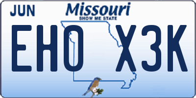 MO license plate EH0X3K