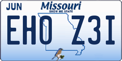 MO license plate EH0Z3I