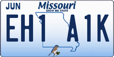 MO license plate EH1A1K