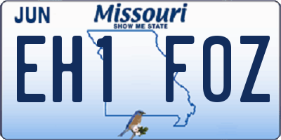 MO license plate EH1F0Z
