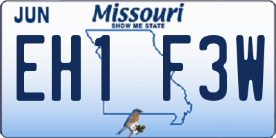 MO license plate EH1F3W