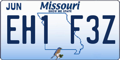 MO license plate EH1F3Z