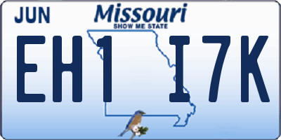 MO license plate EH1I7K