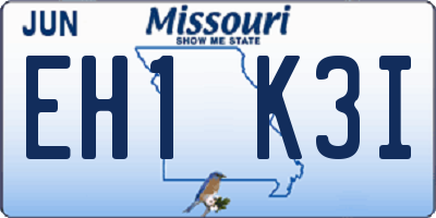 MO license plate EH1K3I