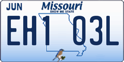 MO license plate EH1O3L