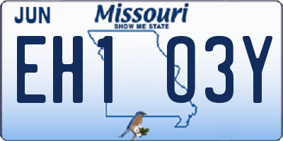 MO license plate EH1O3Y
