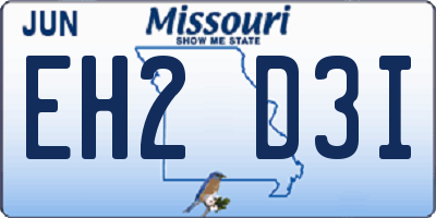 MO license plate EH2D3I