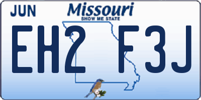 MO license plate EH2F3J