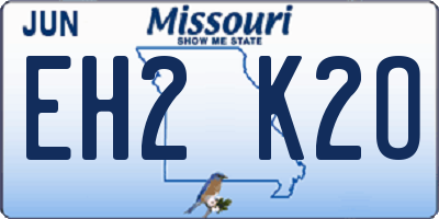 MO license plate EH2K2O