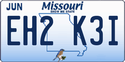 MO license plate EH2K3I