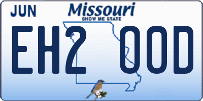 MO license plate EH2O0D