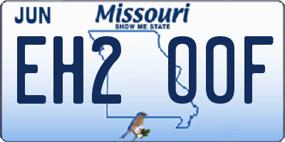 MO license plate EH2O0F
