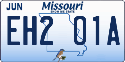 MO license plate EH2O1A