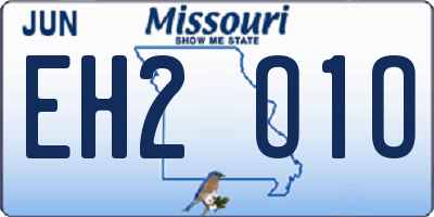 MO license plate EH2O1O
