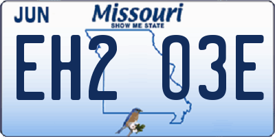 MO license plate EH2O3E