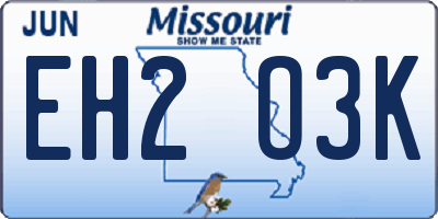 MO license plate EH2O3K