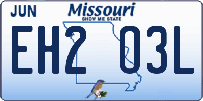 MO license plate EH2O3L