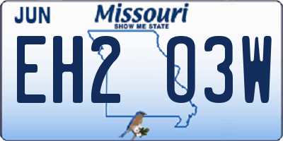 MO license plate EH2O3W