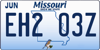 MO license plate EH2O3Z