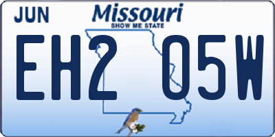 MO license plate EH2O5W