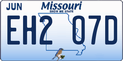 MO license plate EH2O7D