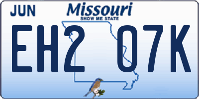 MO license plate EH2O7K