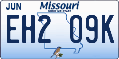 MO license plate EH2O9K