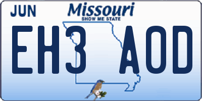 MO license plate EH3A0D