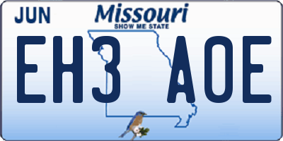 MO license plate EH3A0E