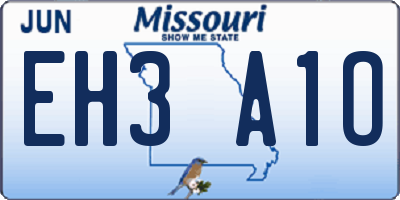 MO license plate EH3A1O