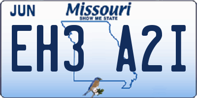 MO license plate EH3A2I
