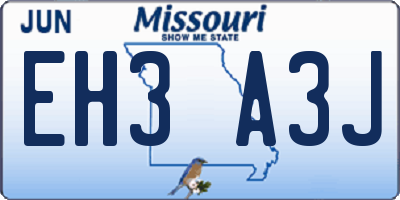 MO license plate EH3A3J