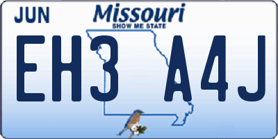 MO license plate EH3A4J