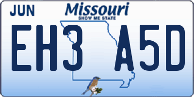 MO license plate EH3A5D