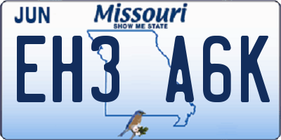 MO license plate EH3A6K