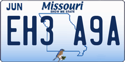 MO license plate EH3A9A