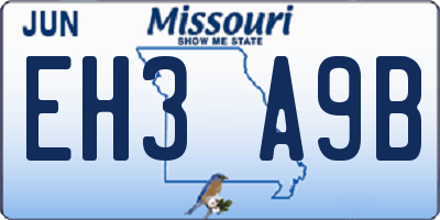 MO license plate EH3A9B