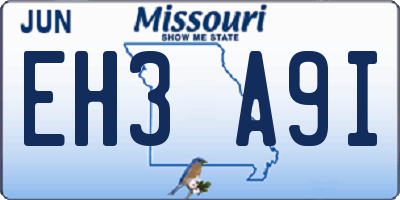 MO license plate EH3A9I