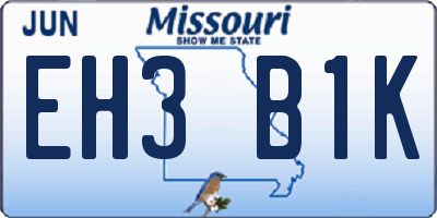 MO license plate EH3B1K