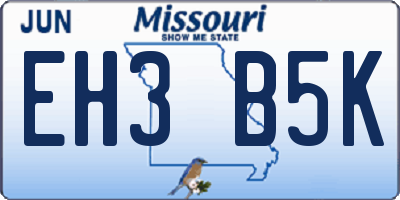 MO license plate EH3B5K