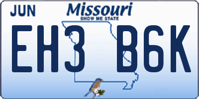 MO license plate EH3B6K